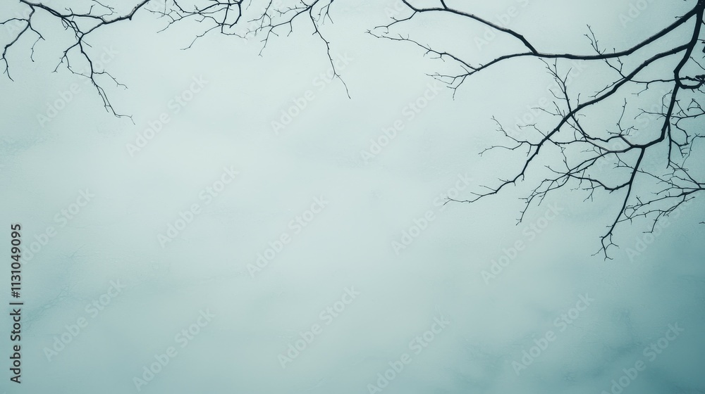 Poster a serene view of bare branches against a cloudy sky, evoking a calm, introspective mood.