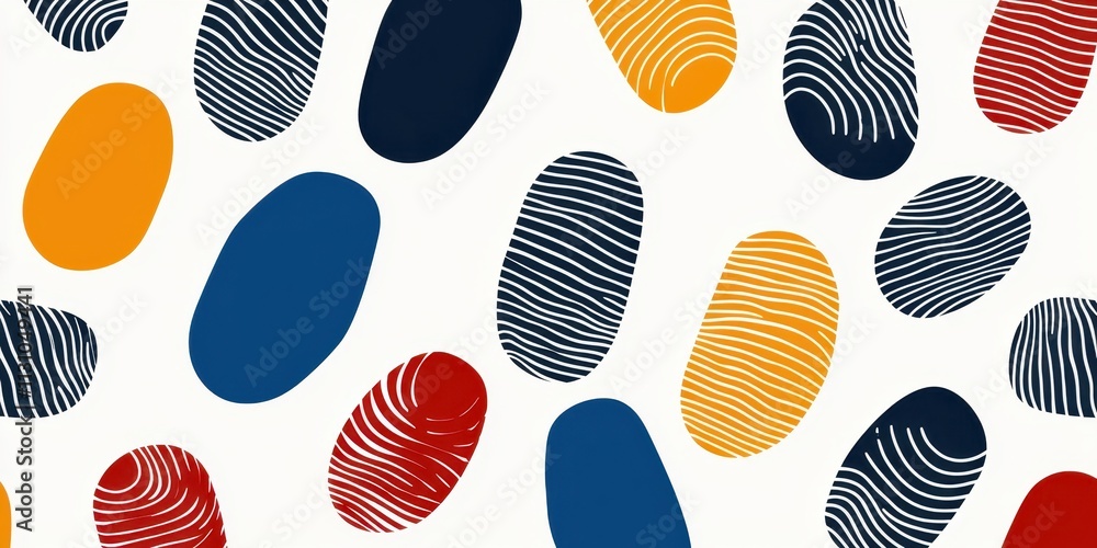 Aufkleber a colorful pattern of stylized fingerprints in various shapes and colors on a light background, crea