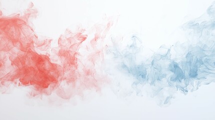 Fototapeta premium Abstract smoke in red and blue hues blending softly on a white background.