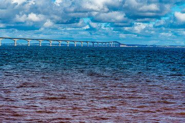 A panorama view from the shoreline towards the Confederation bridge, Prince Edward Island, Canada...