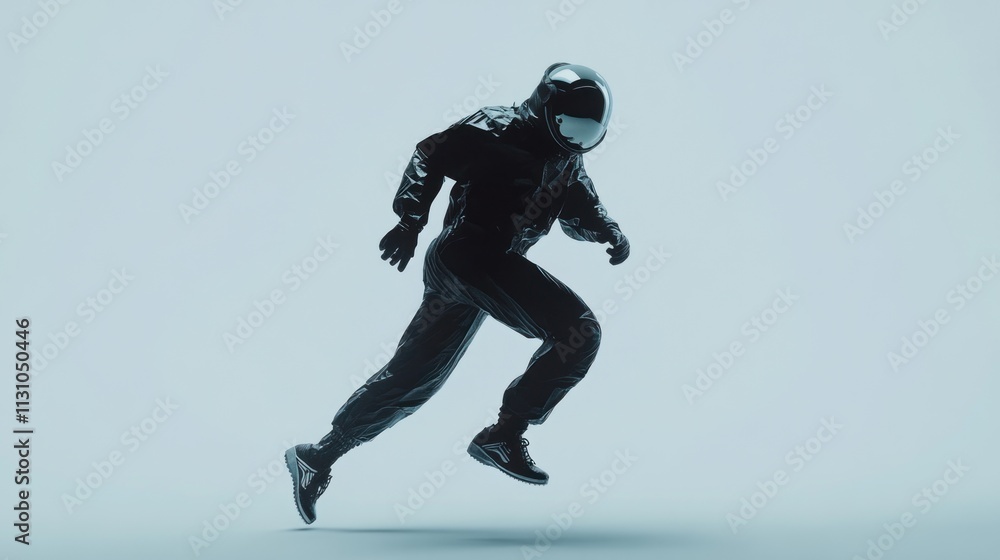 Leinwandbilder a futuristic figure in a sleek astronaut suit appears to be running against a minimal backdrop.