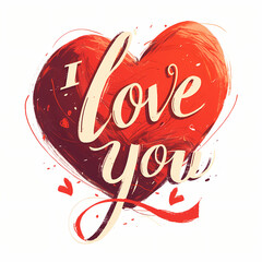 The word 'I love you' written in cursive script, Valentine's Day themed clip art

