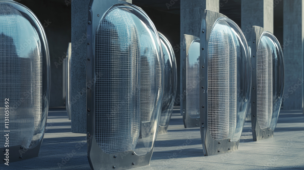 Poster bubble shields, protection force fields. vector realistic set of safety energy barrier, security def