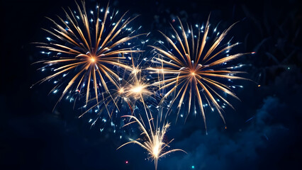 HAPPY NEW YEAR 2025, silvester, new years eve, New Year's Eve background, new year card, greeting card - Firework, sparklers and bokeh lights and sparklers on dark blue night sky