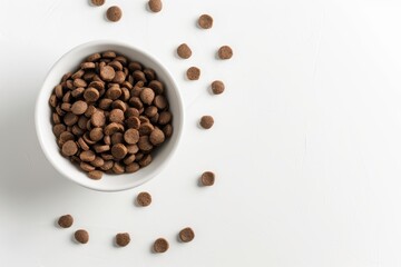 Obraz premium White background with cat food in a bowl