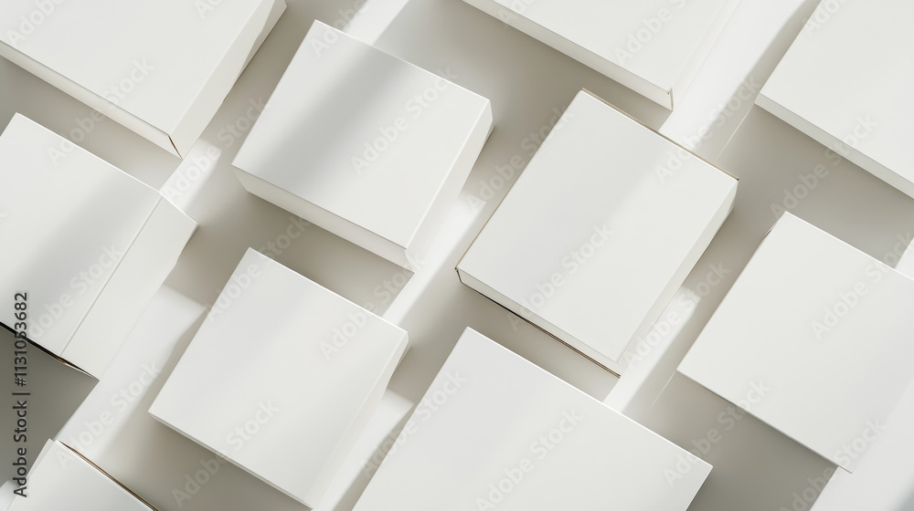 Poster white closed and open cardboard box mockup top angle view. realistic vector illustration set of blan