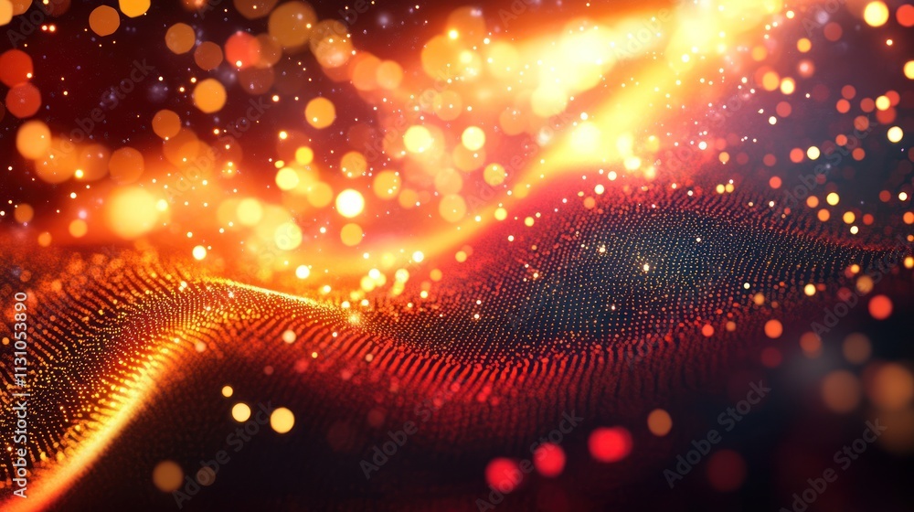 Poster Vibrant abstract background with glowing particles and waves of light.