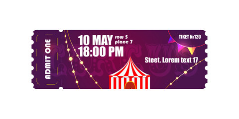 ticket to the circus on a purple background
