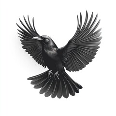 Obraz premium A stylized illustration of a black crow in flight against a white background. 