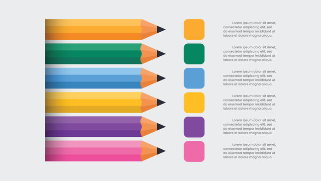 Pencil infographic with 6 options or steps. Education Infographic.