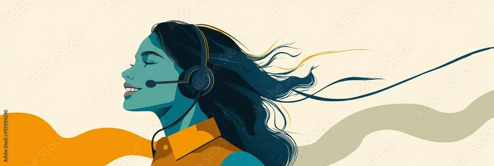 Aufkleber A smiling woman with a headset, representing customer service or tech support.