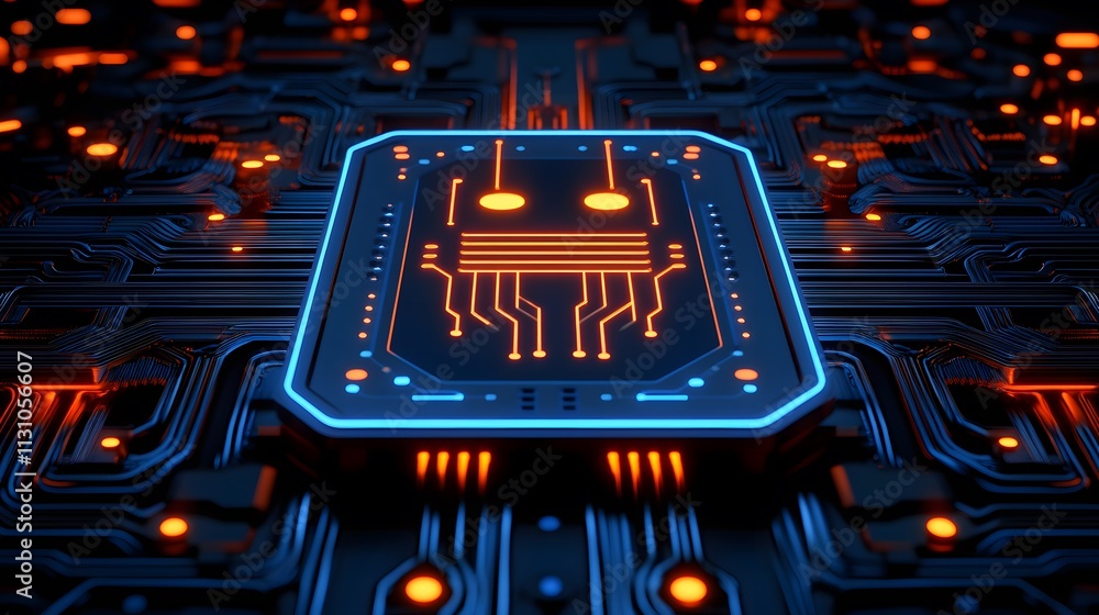 Aufkleber robotic cpu on circuit board.