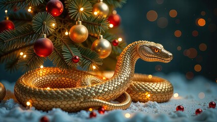 Obraz premium golden dragon on the christmas tree