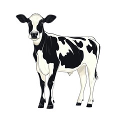 Fototapeta premium Cow illustration, black and white colors, isolated on white background.