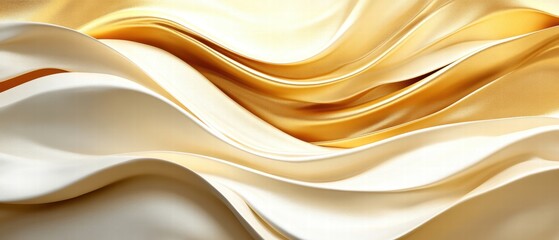 Obraz premium Elegant golden and cream wave patterns on textured fabric.