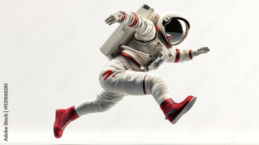 Fototapete an astronaut in a dynamic pose, suggesting movement and exploration in space.