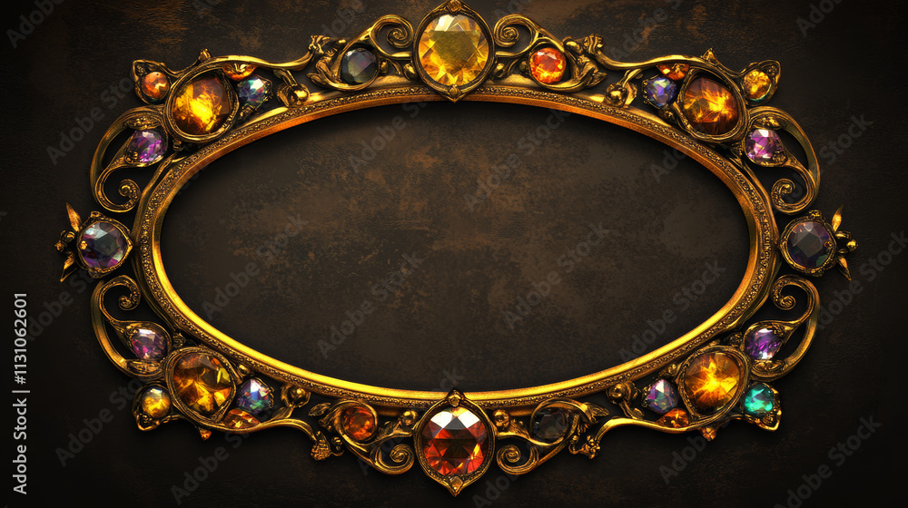 Poster golden fantasy game border ui button frame design. medieval gold metal interface element icon for rp