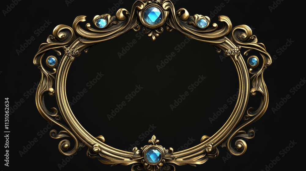 Poster golden fantasy game border ui button frame design. medieval gold metal interface element icon for rp