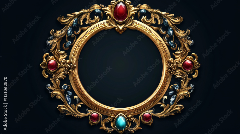 Poster golden fantasy game border ui button frame design. medieval gold metal interface element icon for rp
