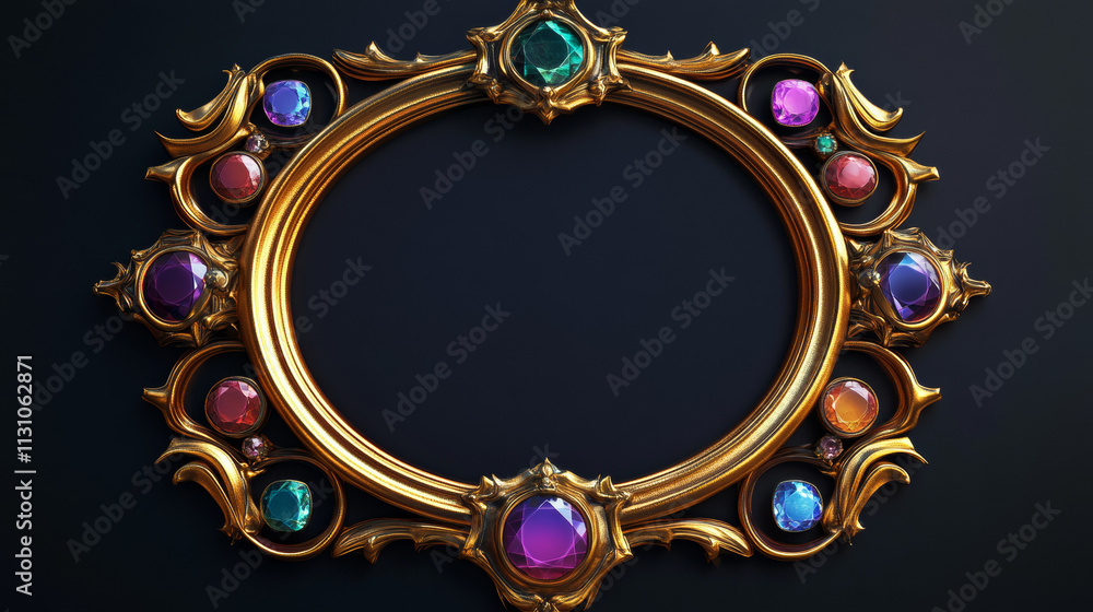 Poster golden fantasy game border ui button frame design. medieval gold metal interface element icon for rp