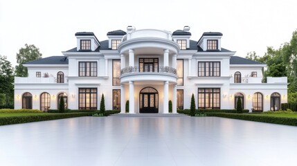 Fototapeta premium A luxury mansion with expansive grounds, showcasing wealth and opulence, isolated on a white background.