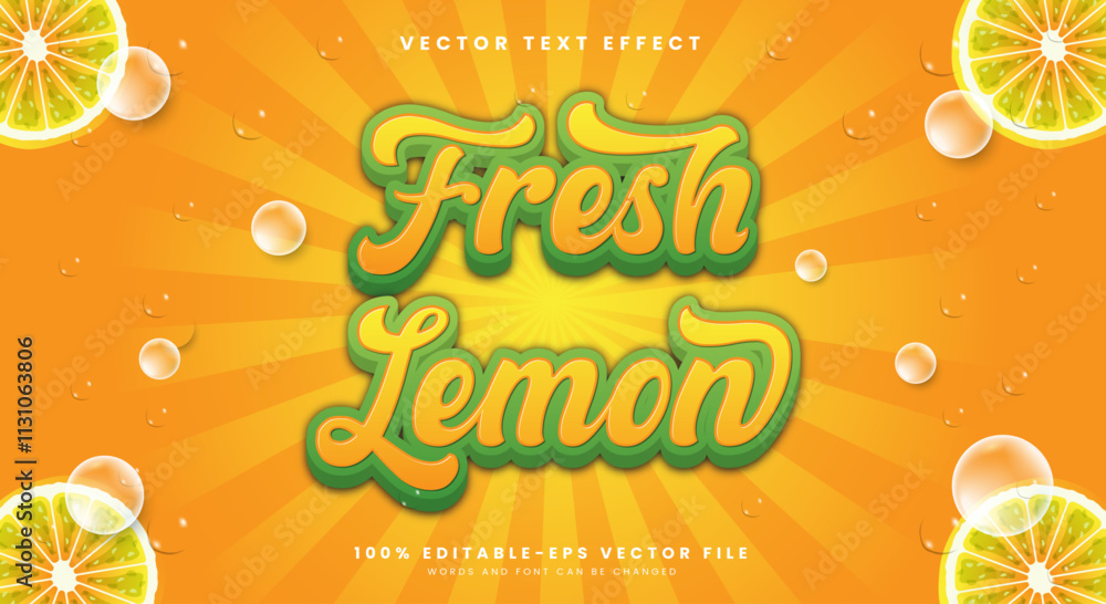 Poster fresh lemon 3d editable text effect template suitable for summer fruit