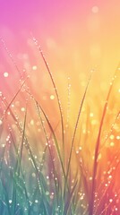 Fototapeta premium Close-up of dew-covered grass glowing in morning light, realistic details, isolated with soft gradient background for vibrant artistic focus and clarity.