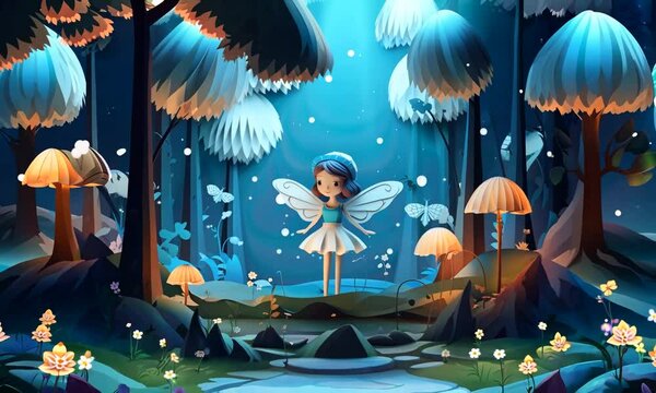 cute little fairy in fantasy world paper art illustrated animation