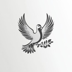 Obraz premium Elegant stylized dove in flight with olive branch.