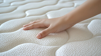 Soft surface texture exploration on a mattress during daylight hours. Generative AI