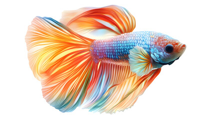 Fototapeta premium A multicolored Thai betta fish with a dazzling display of fins in an aquarium, realistic, very detailed