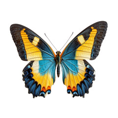 Fototapeta premium Blue yellow orange butterfly isolated on a transparent background