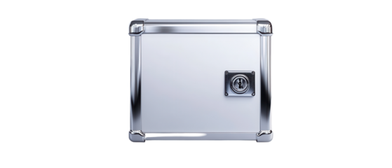 Stylish silver metal locker box with lock. transparent background