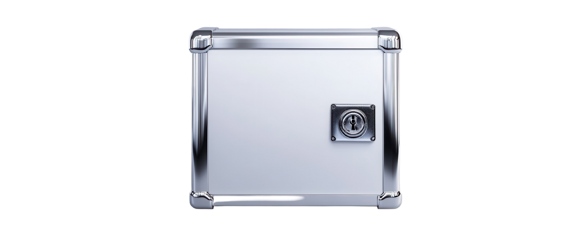 Stylish silver metal locker box with lock. transparent background - Powered by Adobe