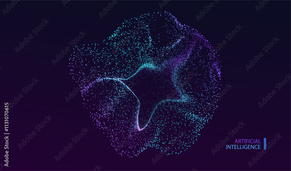 Aufkleber ai circle particles dots technology banner. big data neon network background. artificial intelligenc