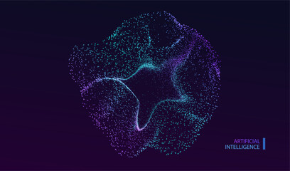 Ai circle particles dots technology banner. Big data neon network  background. Artificial Intelligence futuristic glitter connect design.