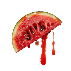 A vibrant splash of watermelon juice erupts from the cut
