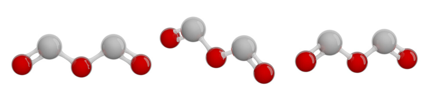 Molecule of Aluminium Oxide. Set of views. Molecular formula: Al2O3. Chemical model: Ball and Stick. Isolated. Transparent background. PNG transparent. 3D illustration.
