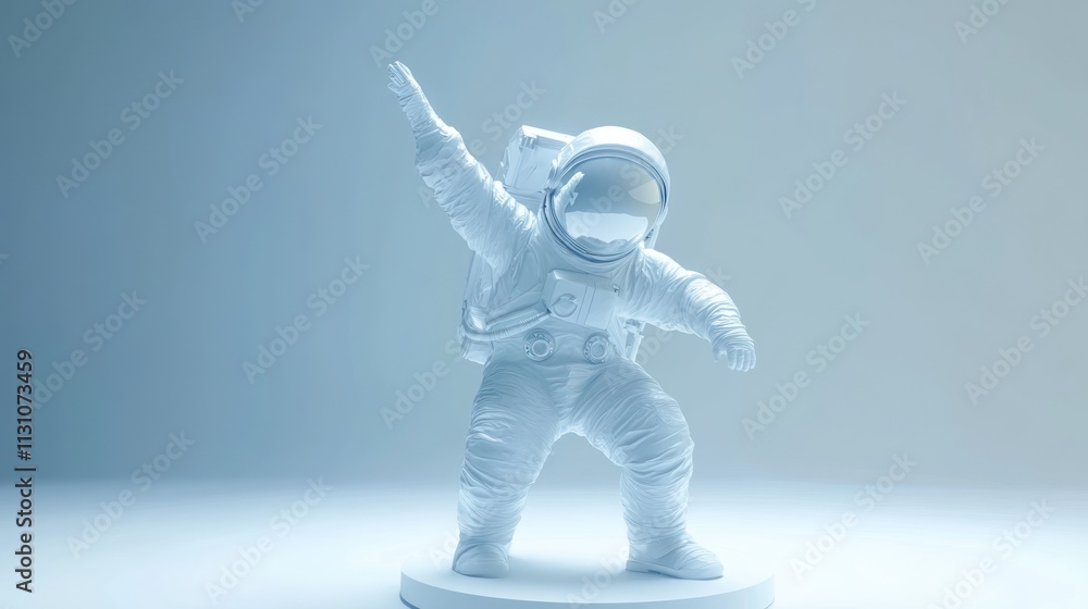 Fototapete a stylized astronaut figure posed dynamically against a soft gradient background.