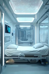 Obraz premium AI systems in an infectious disease room for enhanced patient care and safety.