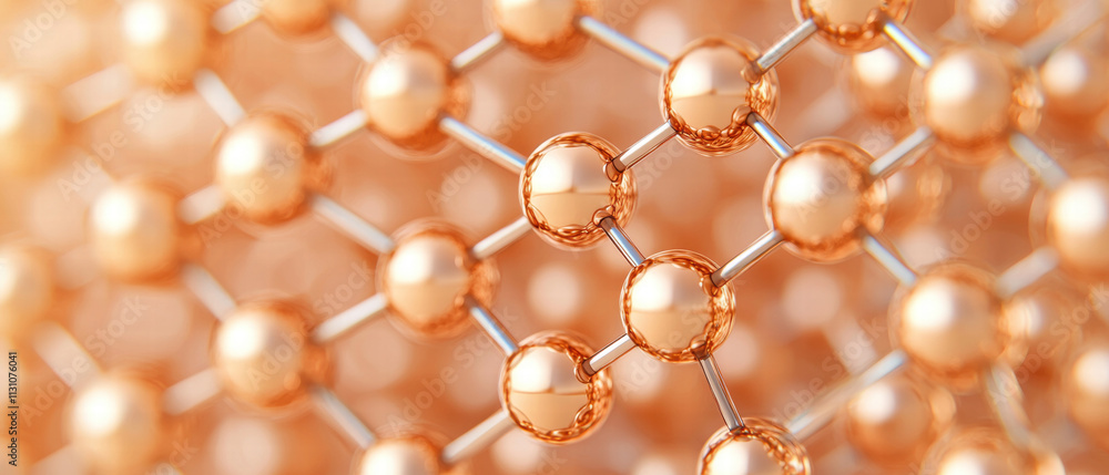 Poster material science metals strength. close-up of a molecular structure with interconnected spheres in a