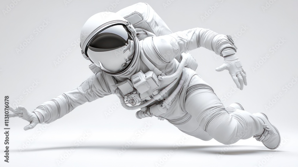 Poster A 3D-rendered astronaut figure in a dynamic pose, symbolizing space exploration and adventure.