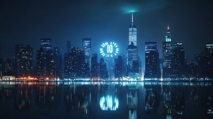 Obraz premium Countdown clock projected on a city skyline