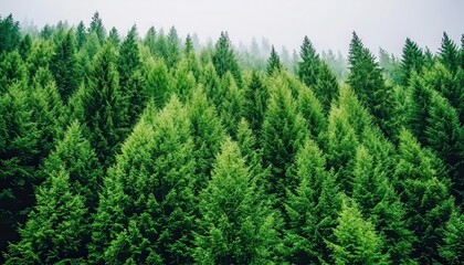 Obraz premium Lush green forest growth nature reserve landscape photography misty environment aerial view serenity and tranquility