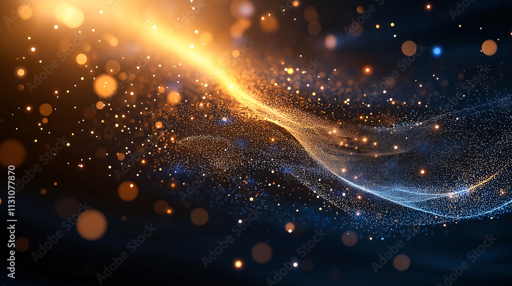 Poster mesmerizing abstract background featuring flowing particles in orange and blue hues, creating sense 