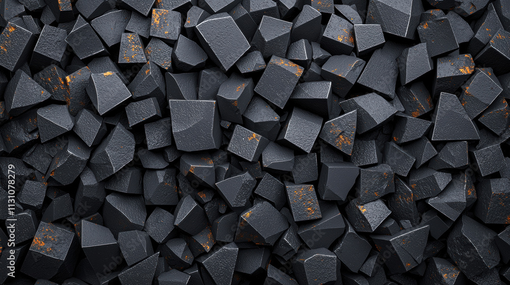 Poster material science metals strength. black cubic stones arranged in a textured pattern create a visuall