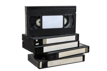 Pile of VHS video cassettes. Vintage media. Isolate on a white back