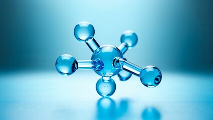 Blue transparent molecule model over blue 