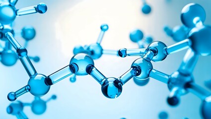 Blue transparent molecule model over blue 
