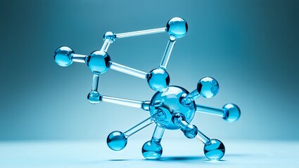 Blue transparent molecule model over blue 